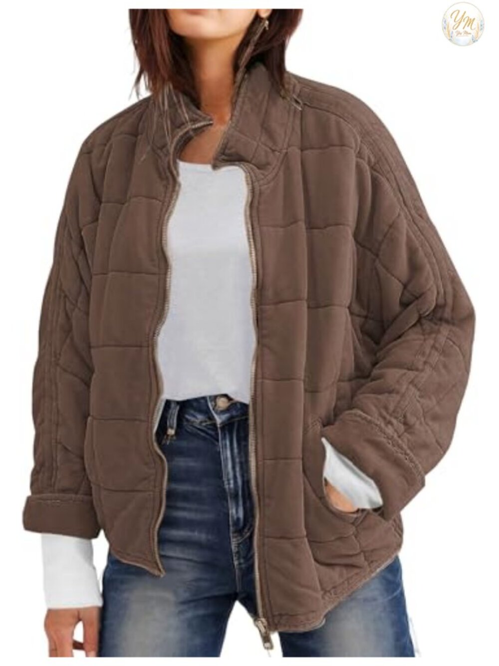 Women's Quilted Lightweight Puffer Jacket Full-Zip Stand Collar Winter Coat